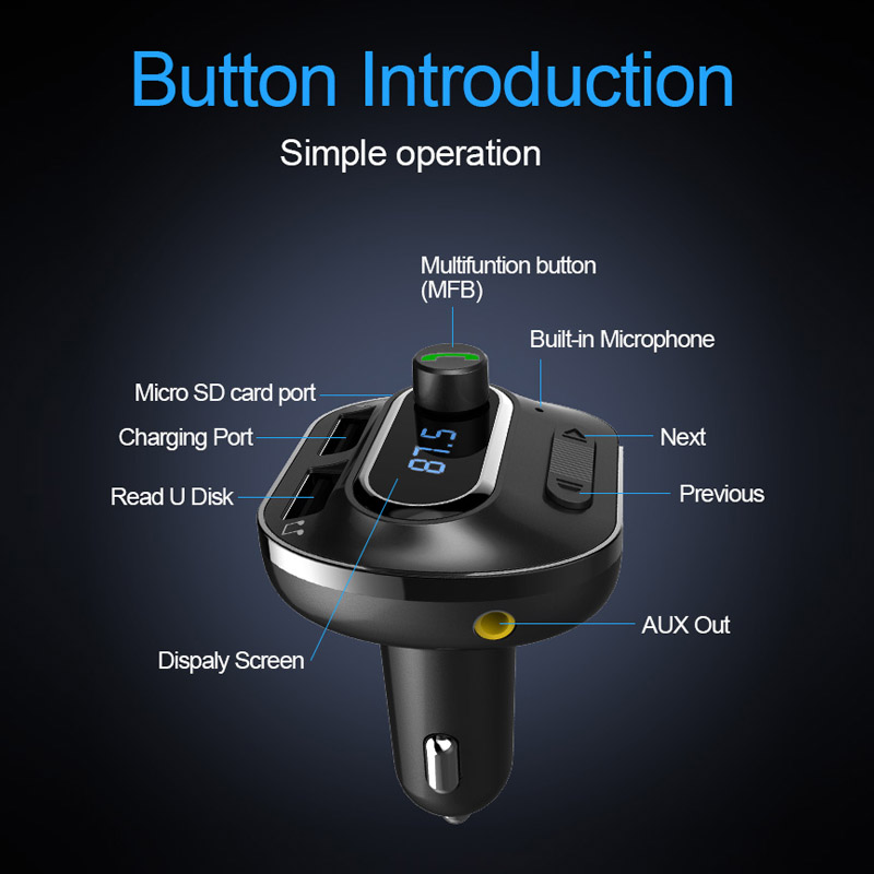 Bluetooth Hand-free Car Kit FM Transmitter AUX Audio Car MP3 Player Support TF Card U Disk LCD Display with USB Charger