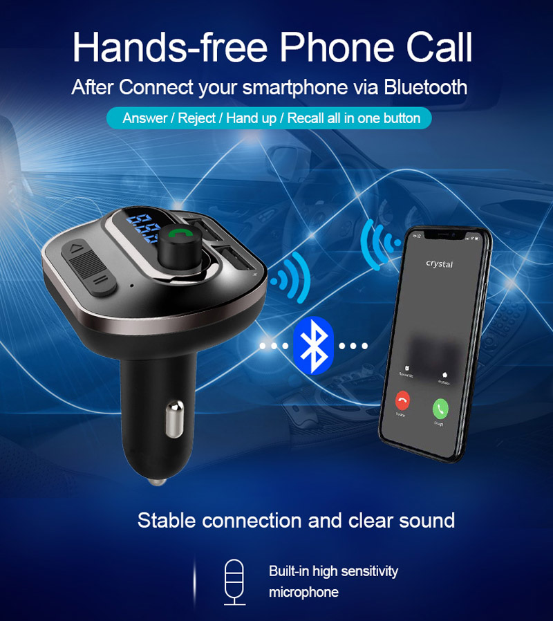 Bluetooth Hand-free Car Kit FM Transmitter AUX Audio Car MP3 Player Support TF Card U Disk LCD Display with USB Charger