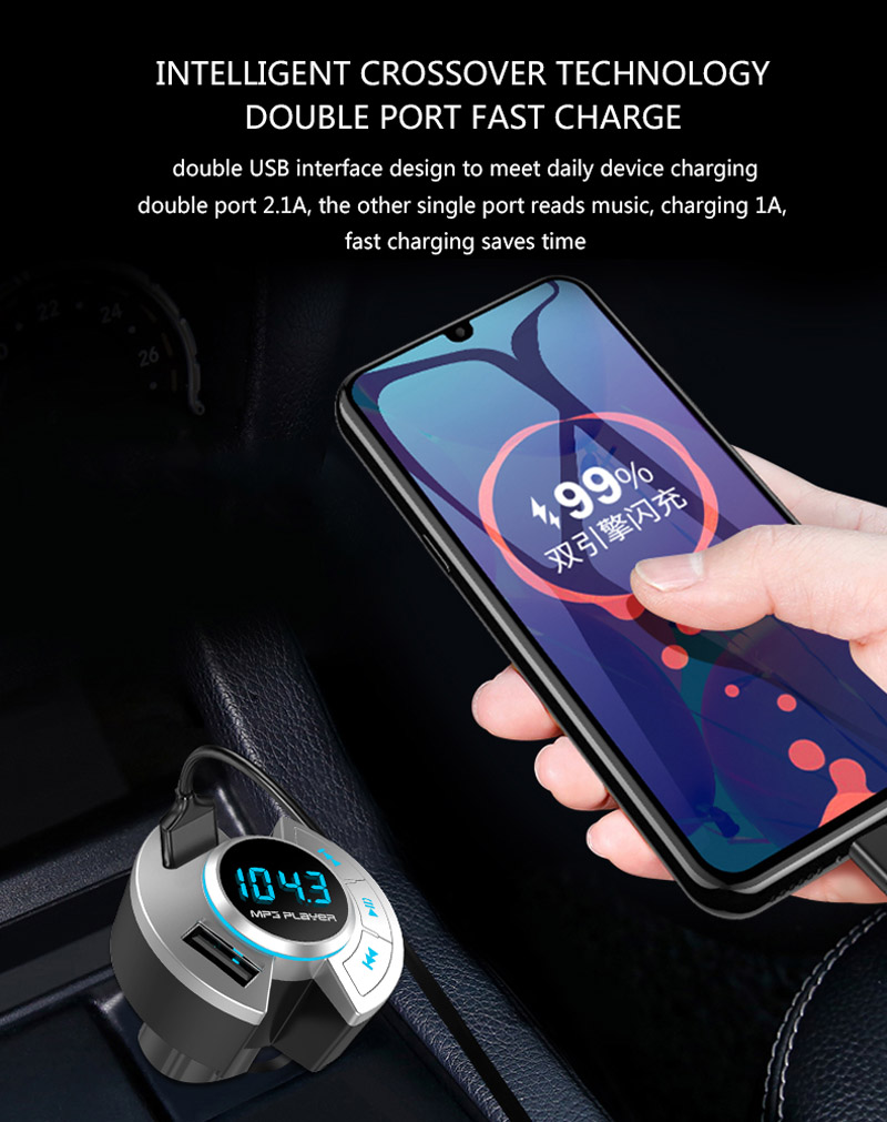 Bluetooth Car Kit Handsfree Calling Carkit Wireless FM Transmitter Car MP3 Player Dual USB Car Charger