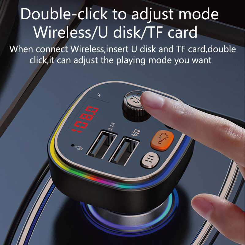 FM Transmitter Car MP3 Player 3.1A Fast Charging USB Car Charger Handsfree Bluetooth-compatible 5.0 Car Kit FM Modulator