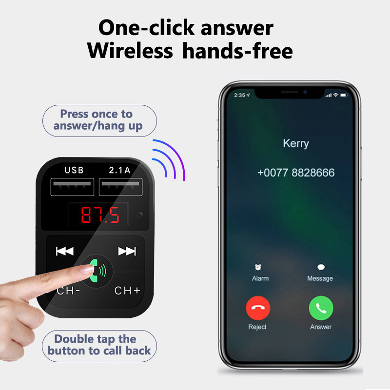 Bluetooth 5.0 Car Kit FM Transmitter Wireless Handsfree Audio Receiver Auto Car MP3 Music Player Dual USB Car Charger