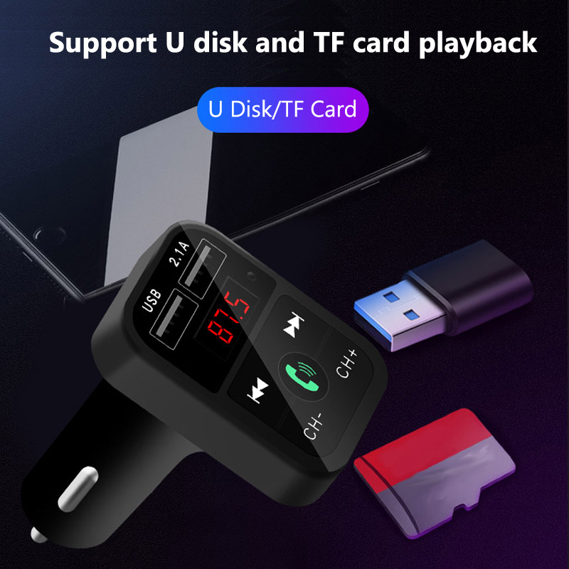 Bluetooth 5.0 Car Kit FM Transmitter Wireless Handsfree Audio Receiver Auto Car MP3 Music Player Dual USB Car Charger
