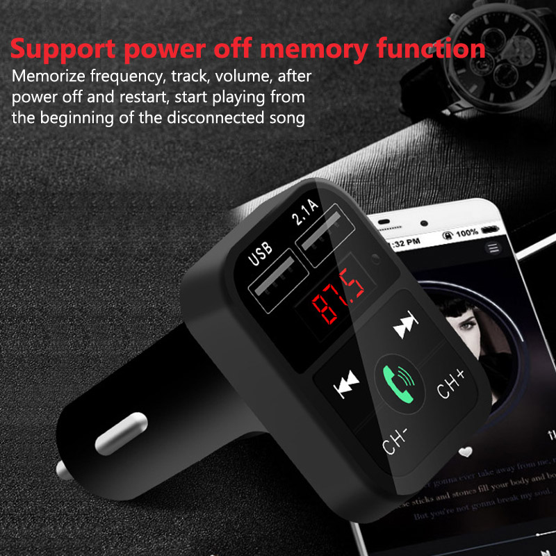 Bluetooth 5.0 Car Kit FM Transmitter Wireless Handsfree Audio Receiver Auto Car MP3 Music Player Dual USB Car Charger