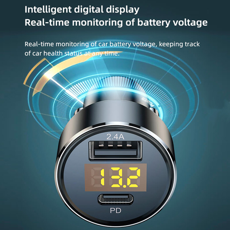 USB Car Charger Quick Charge 2.4A Type C PD18W Voltage Detection Dual Output Adapter For iPhone Xiaomi Mobile Phone
