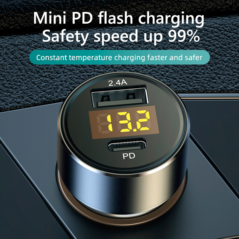 USB Car Charger Quick Charge 2.4A Type C PD18W Voltage Detection Dual Output Adapter For iPhone Xiaomi Mobile Phone