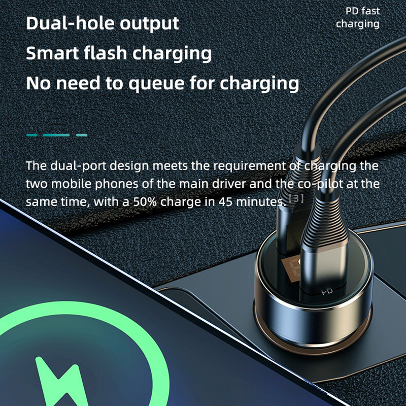 USB Car Charger Quick Charge 2.4A Type C PD18W Voltage Detection Dual Output Adapter For iPhone Xiaomi Mobile Phone
