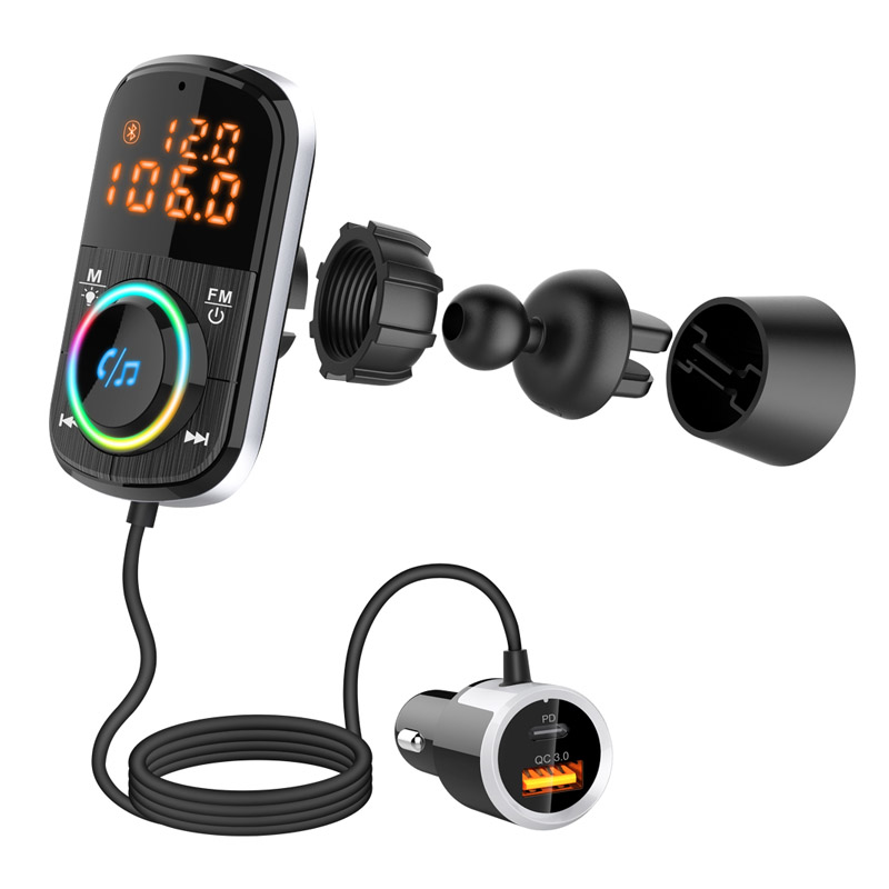 Bluetooth 5.0 Car Kit Handsfree FM Transmitter Stereo MP3 Player Quick Charge 3.0 USB Charger Support Voice Assistant