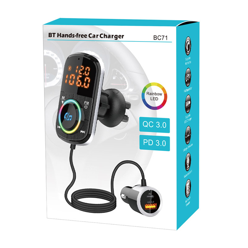 Bluetooth 5.0 Car Kit Handsfree FM Transmitter Stereo MP3 Player Quick Charge 3.0 USB Charger Support Voice Assistant