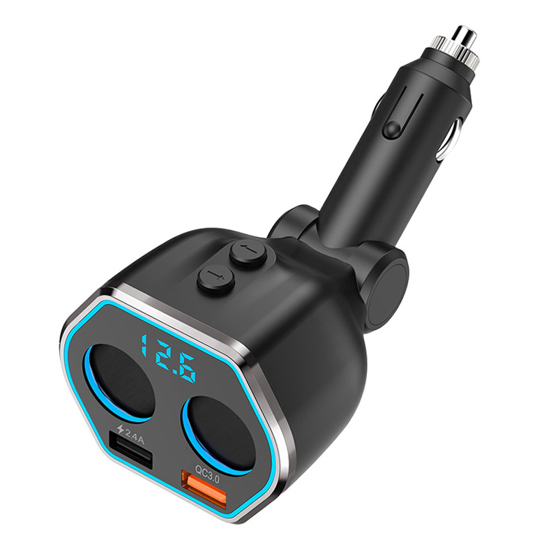 Car Cigarette Lighter Socket with Two Port Power Adapter Dual USB 2.4A +QC3.0 Quick Charge Car Charger with LED Display