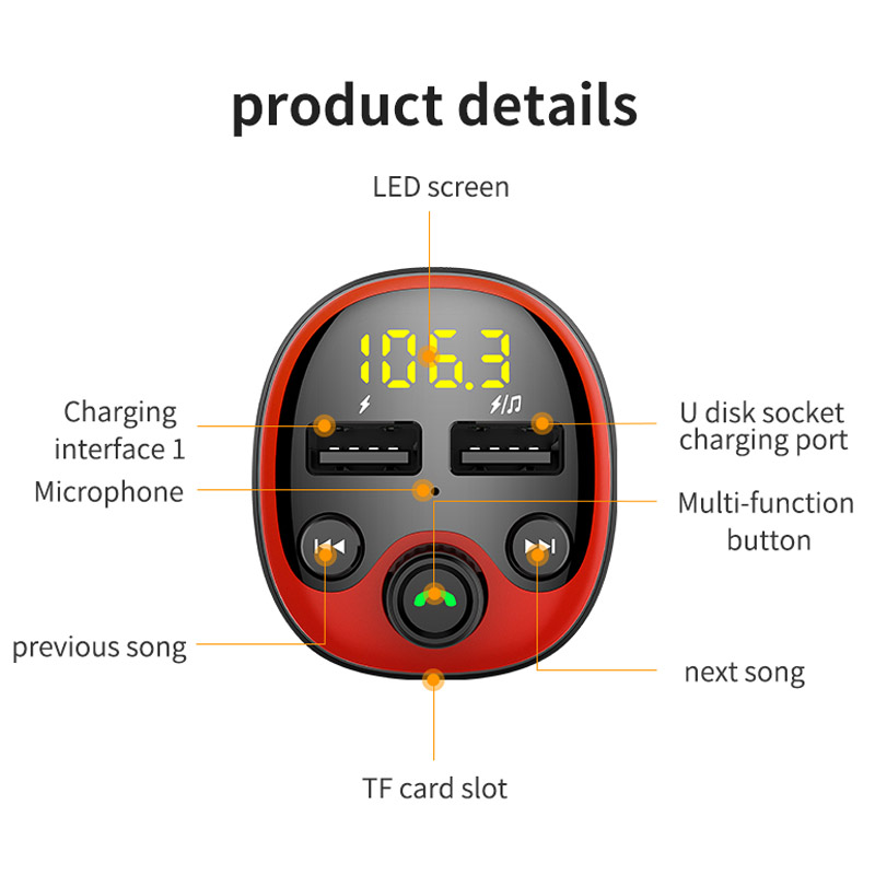 Bluetooth 5.0 Car Kit Handsfree FM Transmitter Modulator Music Mp3 Player Phone Wireless Carkit Dual USB Car Charger