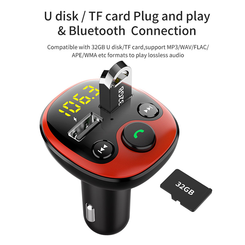 Bluetooth 5.0 Car Kit Handsfree FM Transmitter Modulator Music Mp3 Player Phone Wireless Carkit Dual USB Car Charger