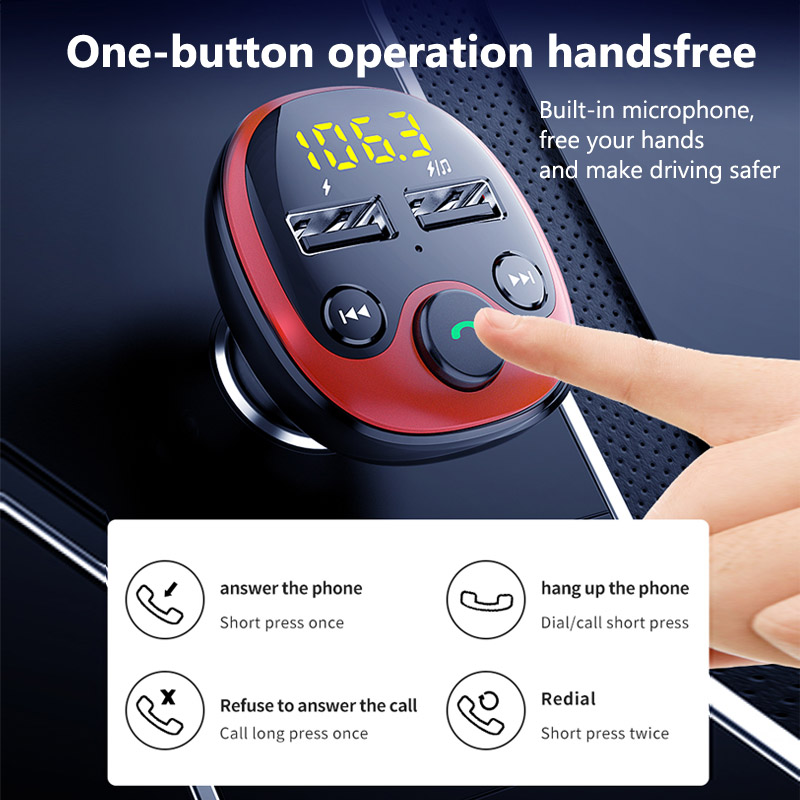 Bluetooth 5.0 Car Kit Handsfree FM Transmitter Modulator Music Mp3 Player Phone Wireless Carkit Dual USB Car Charger