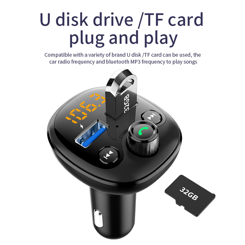 Bluetooth Car Kit Handsfree FM Transmitter Bluetooth 5.0 QC3.0 Quick Charge Dual USB Car Charger