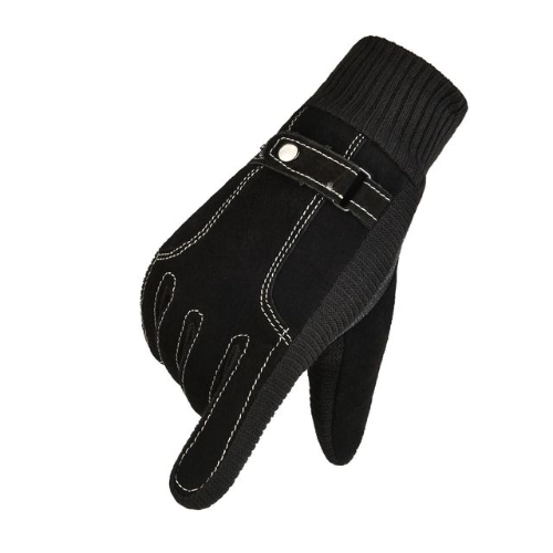 Fashion Leather Men Gloves Winter Warm Wool Motorcycle Gloves Plush Warm Touch Screen Outdoor Sport Driving Cycling Gloves Men