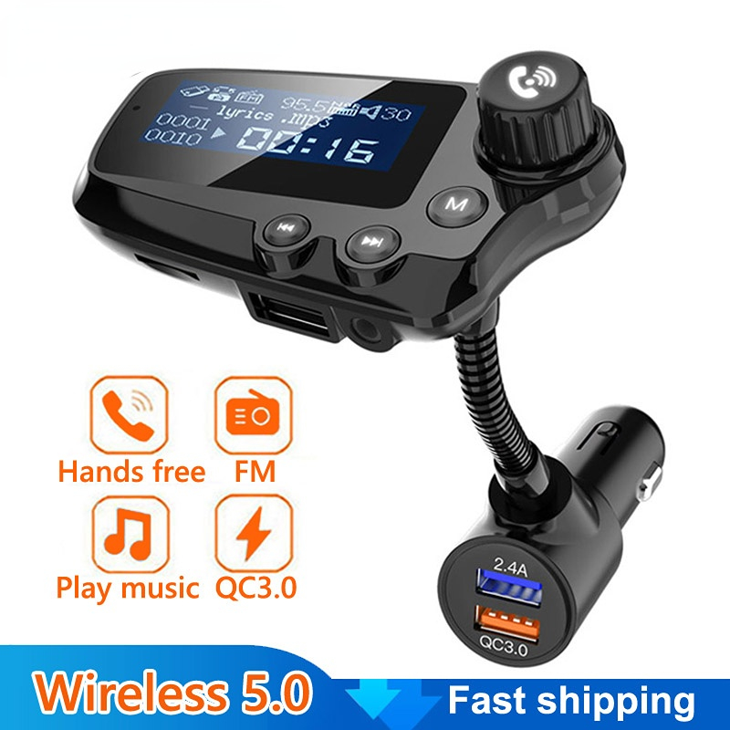 Bluetooth 5.0 Car Kit Handsfree AUX Audio Receiver Car MP3 Player QC3.0 Quick Charge 1.8 Inch LCD Display FM Transmitter