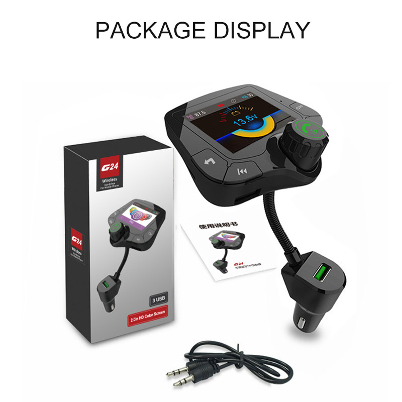 Bluetooth 5.0 Car Kit Handsfree FM Transmitter QC3.0 Quick Charge 2.0 Inch LCD Display AUX Audio Receiver Car MP3 Player