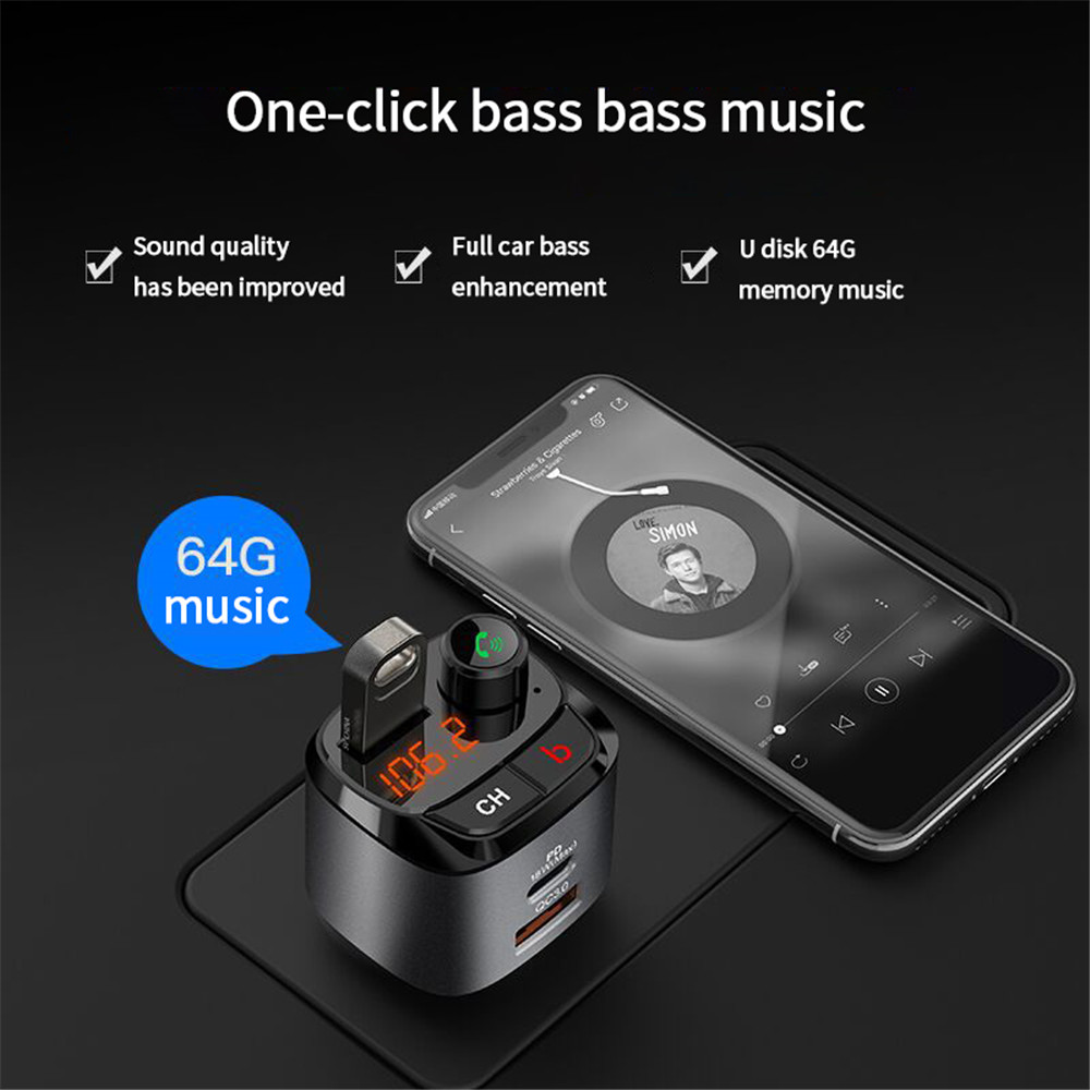 QC3.0 PD 18W Bluetooth 5.0 FM Transmitter Car Kit MP3 Modulator Player Wireless Handsfree Audio Receiver Dual USB Fast Charger
