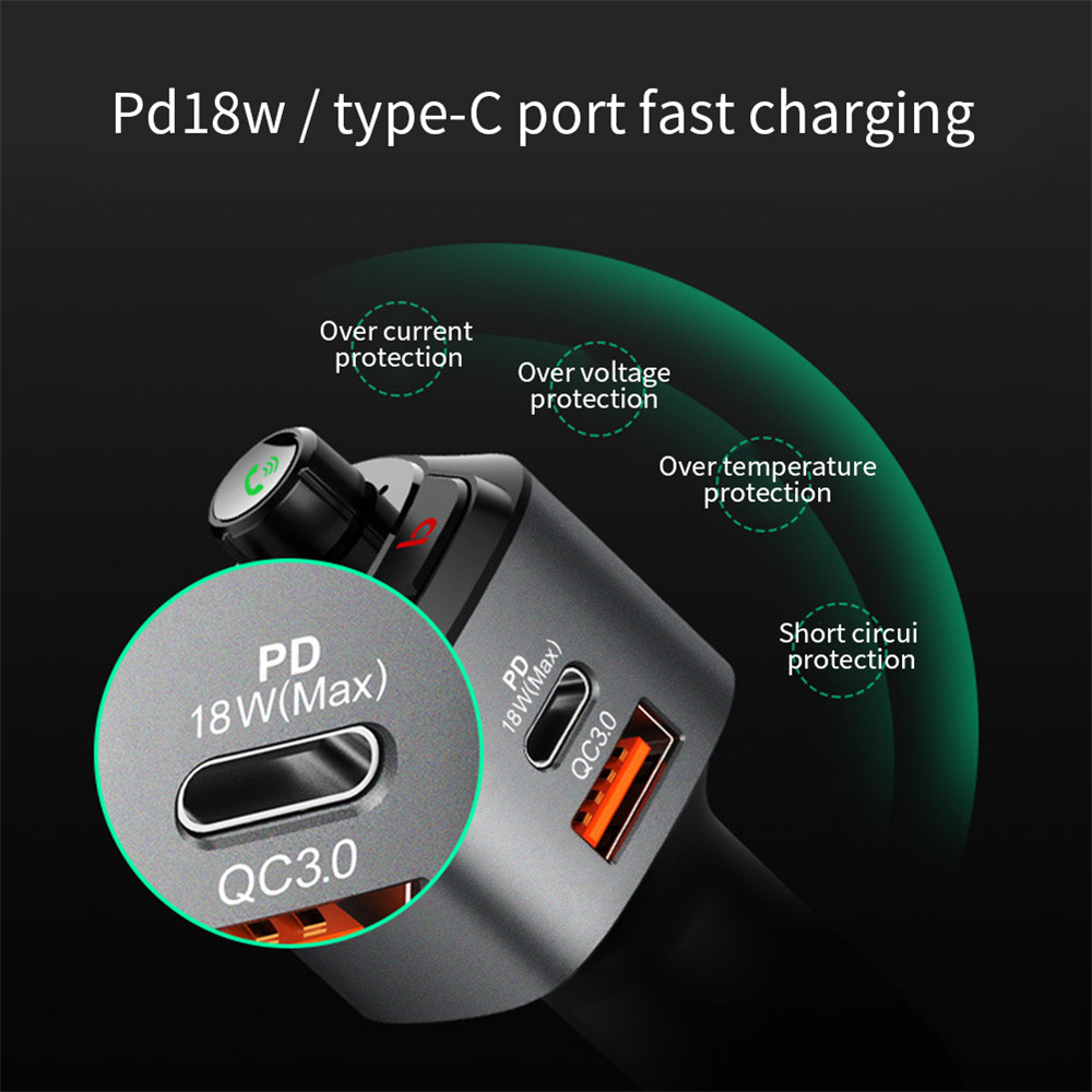 QC3.0 PD 18W Bluetooth 5.0 FM Transmitter Car Kit MP3 Modulator Player Wireless Handsfree Audio Receiver Dual USB Fast Charger