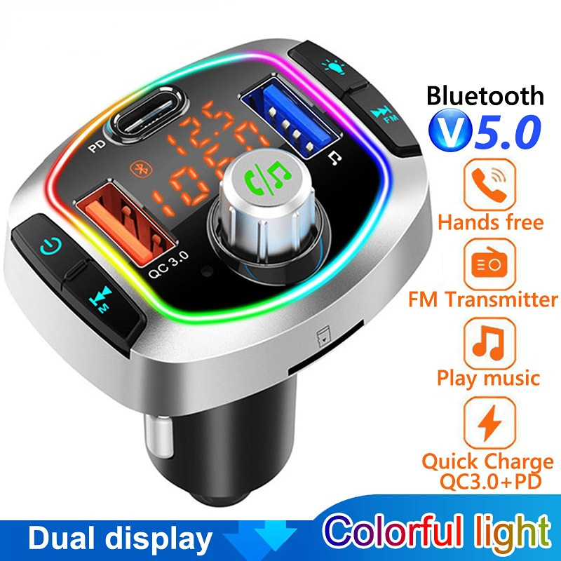 Bluetooth 5.0 Car Kit Handsfree Wireless FM Transmitter Car MP3 Player with PD18W QC3.0 Quick Charge Car Charger
