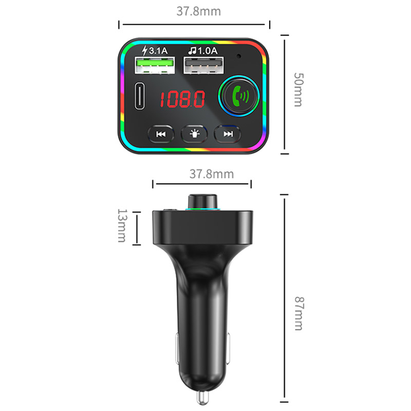 Bluetooth 5.0 Car FM Transmitter MP3 Player Wireless Handsfree Car Kit Receiver Adapter with PD USB Phone Charger