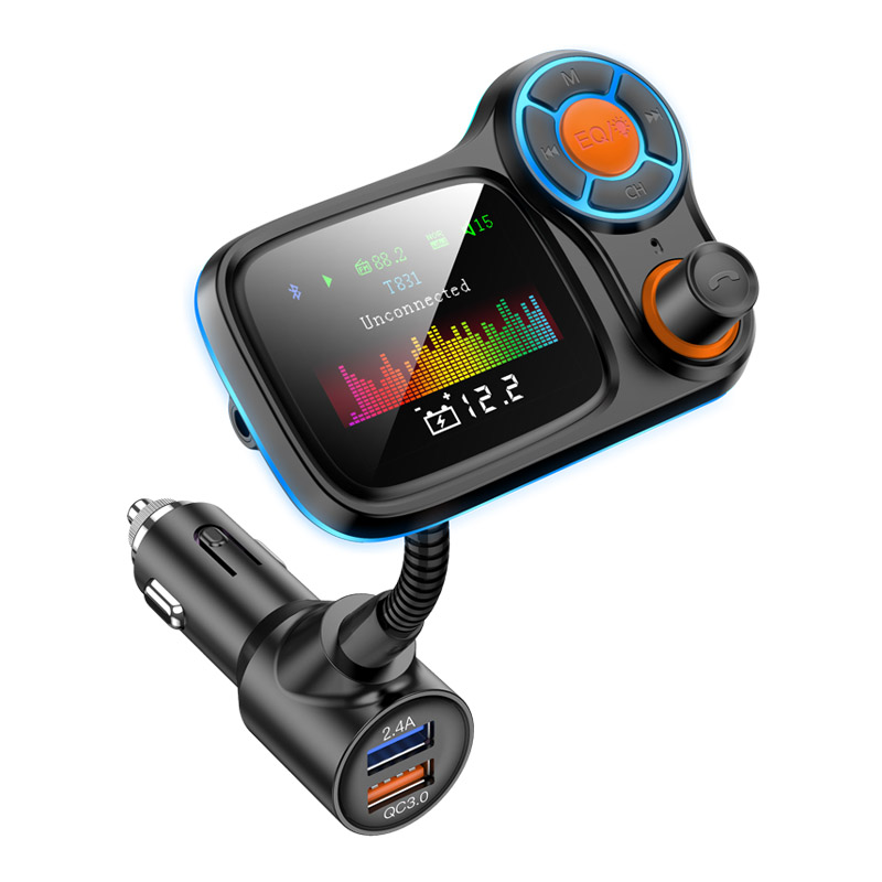Bluetooth 5.0 Car Kit Handsfree FM Transmitter AUX Audio Receiver Car MP3 Player QC3.0 Quick Charge with LED Light