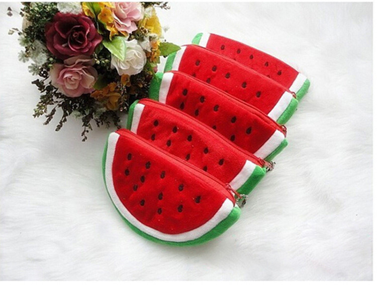 Plush Red Watermelon Coin Bags Fruit Wallet Big Volume Watermelon School Kids Pen Pencil Bag Case Popular Coin Purses