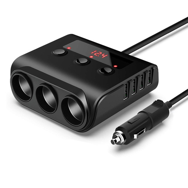 Car Cigarette Lighter Socket 3 Port 100W Power Adapter 3.1A 4 USB Port Fast Charge with Independent Switch Car Charger