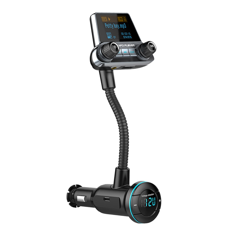 Bluetooth 5.0 Car Kit Handsfree FM Transmitter AUX Audio Receiver Quick Charge QC3.0 1.4 Inch Large Screen Display