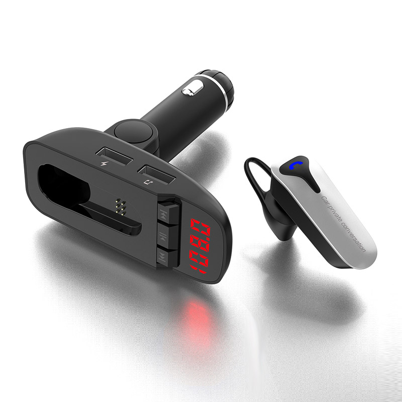 Car Kit Headset FM transmitter Bluetooth Handsfree AUX Audio Music MP3 Player USB Charger Support TF Card / U Disk Play