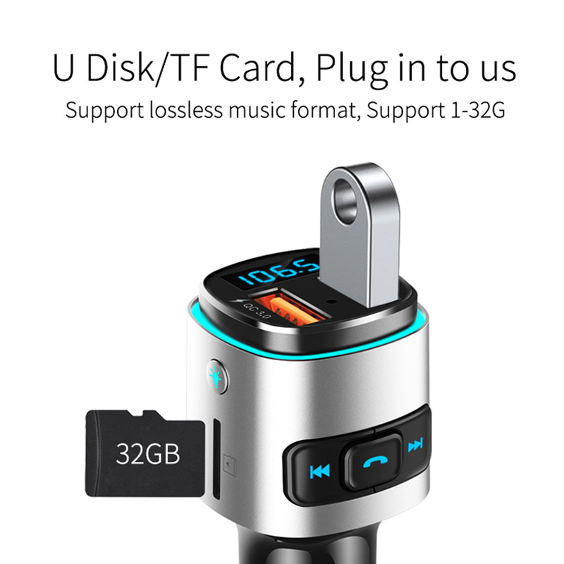 Bluetooth Car kit Handsfree FM Transmitter Music Play Car MP3 Player QC3.0 3.1A USB Car Charger With Colorful LED Light