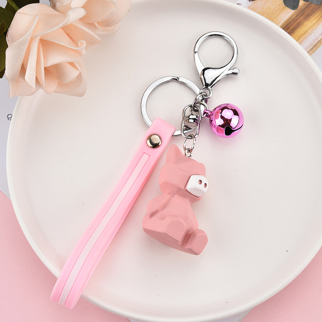 ins girl heart geometric section animal unicorn pig keychain cartoon resin silicone pendant