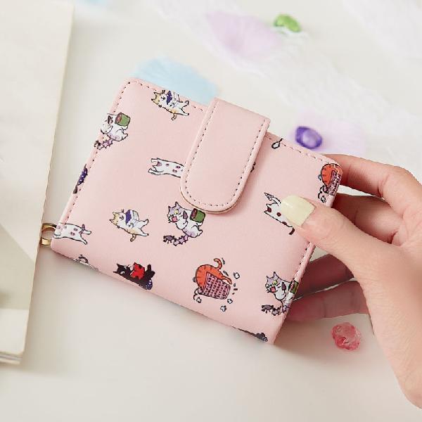 Wallets Women Cartoon Printed Money Bags Womens Sweet Pink Mini Bags Coin Purse Card Holder Fashion Girls Foldable New