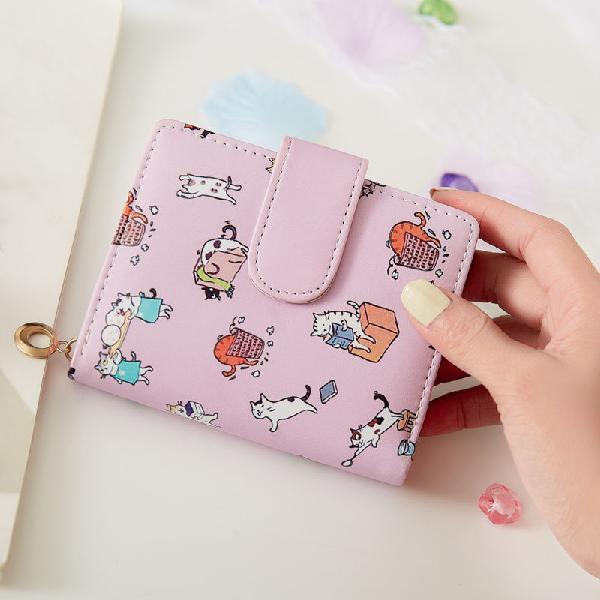 Wallets Women Cartoon Printed Money Bags Womens Sweet Pink Mini Bags Coin Purse Card Holder Fashion Girls Foldable New