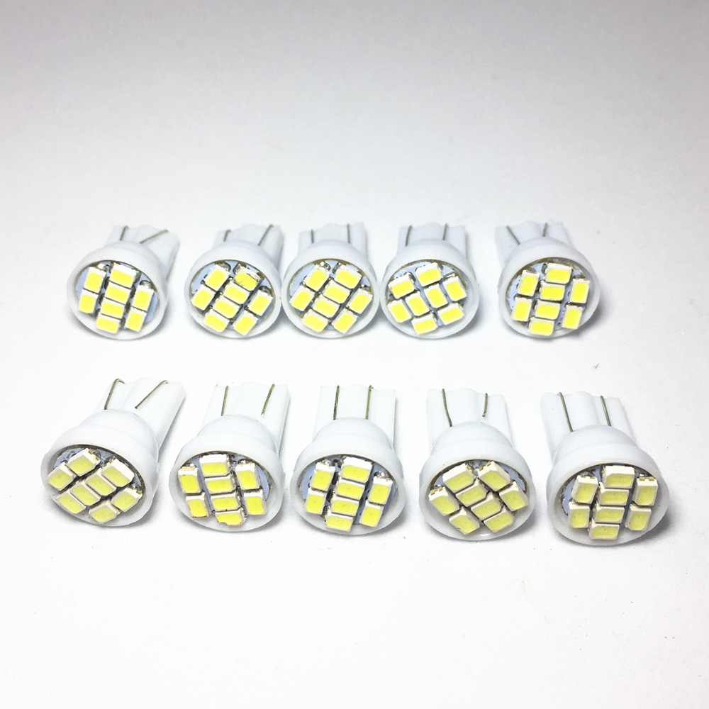 10pcs T10 LED W5W car parking light 8 SMD 1210 LED W5W 2825 158 192 168 Wedge Bulb auto Dashboard Indicator Lamps DC 12V