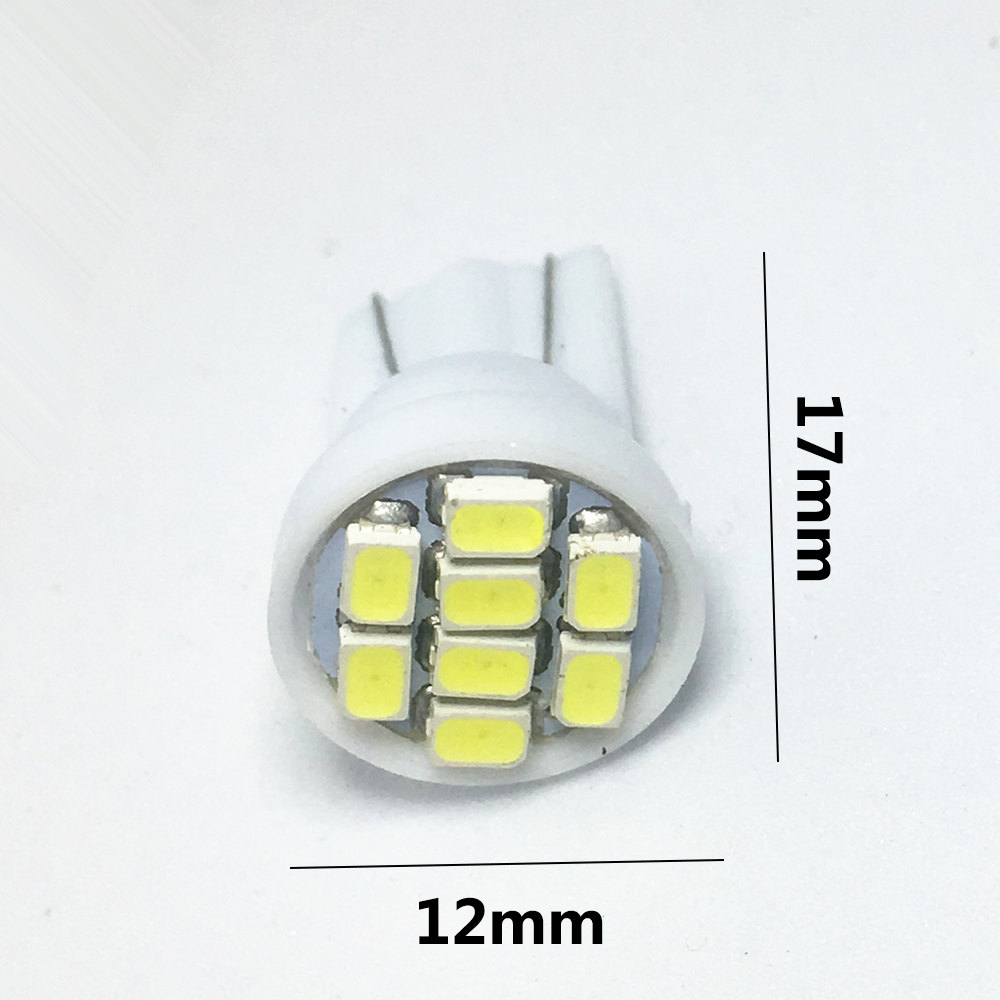 10pcs T10 LED W5W car parking light 8 SMD 1210 LED W5W 2825 158 192 168 Wedge Bulb auto Dashboard Indicator Lamps DC 12V