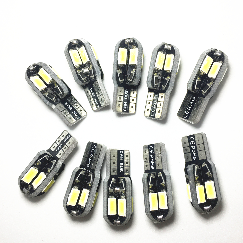10PCS T10 led White Lamp Car Interior Bulb Canbus Error Free Car Side Wedge Light  Auto Bulb Car Styling White 5730 8SMD LED 12V