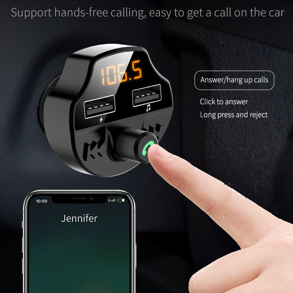 3.1A Dual USB Fast Car Charger Wireless Car MP3 Music Player TF Card Bluetooth 5.0 FM Transmitter Voltage LCD Display