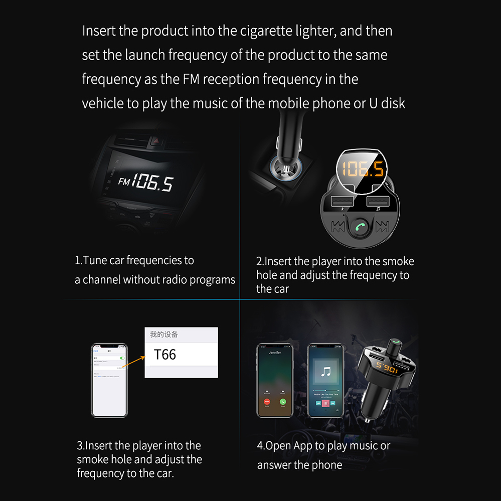 3.1A Dual USB Fast Car Charger Wireless Car MP3 Music Player TF Card Bluetooth 5.0 FM Transmitter Voltage LCD Display