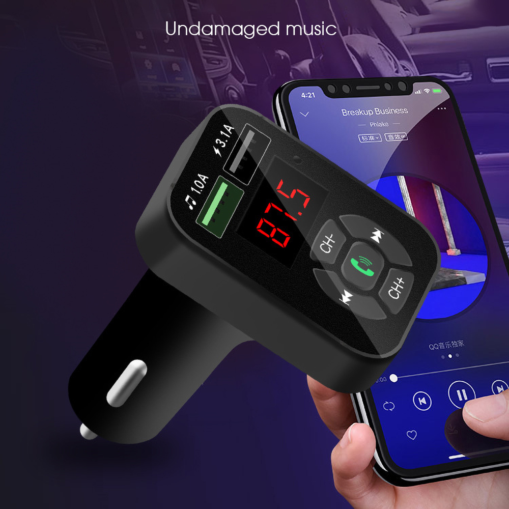Hot 4.1A Quick Car Charger Handsfree FM Transmitter Aux Modulator Bluetooth Car Kit Car Audio MP3 Player Adapter USB TF Card