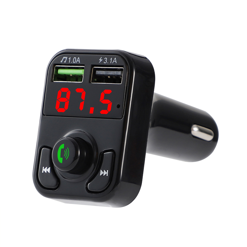 Bluetooth 5.0 Handsfree Car Kit FM Transmitter Wireless Audio Receiver Auto MP3 Player Dual USB Fast Charger Digital Voltmeter D