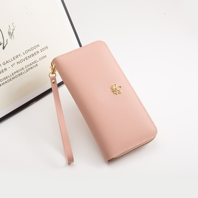 Women Long Wallet Cute Leather Maple Leaf Wallets Pocket Purse Card Holder Patchwork Wallet Female Short Coin Purse Money Bag