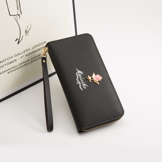 Women Long Wallet Cute Leather Maple Leaf Wallets Pocket Purse Card Holder Patchwork Wallet Female Short Coin Purse Money Bag
