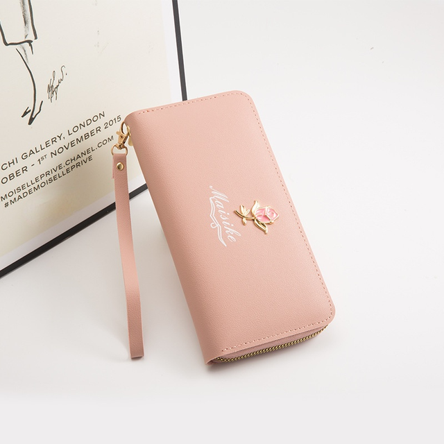 Women Long Wallet Cute Leather Maple Leaf Wallets Pocket Purse Card Holder Patchwork Wallet Female Short Coin Purse Money Bag