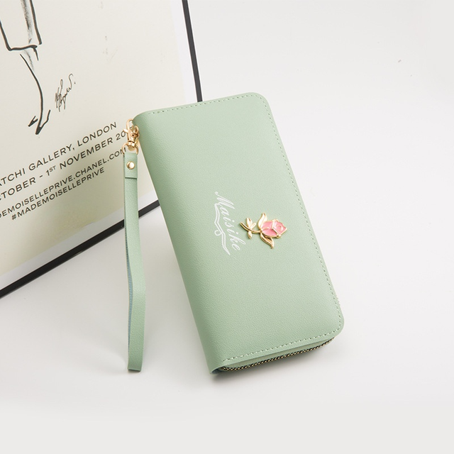 Women Long Wallet Cute Leather Maple Leaf Wallets Pocket Purse Card Holder Patchwork Wallet Female Short Coin Purse Money Bag