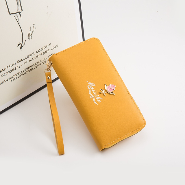 Women Long Wallet Cute Leather Maple Leaf Wallets Pocket Purse Card Holder Patchwork Wallet Female Short Coin Purse Money Bag