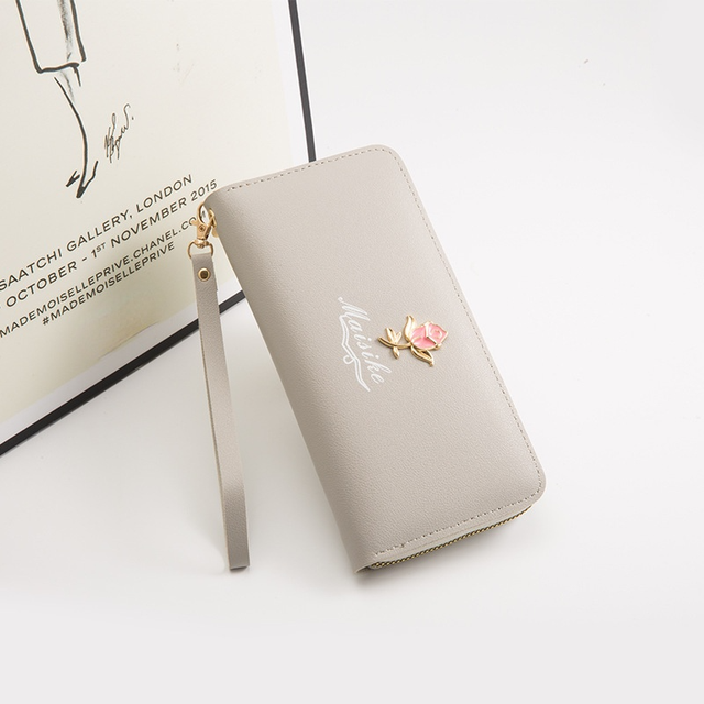 Women Long Wallet Cute Leather Maple Leaf Wallets Pocket Purse Card Holder Patchwork Wallet Female Short Coin Purse Money Bag