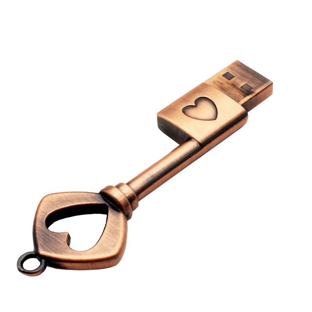 copper love heart shaped key usb flash drive pendrive pen drive