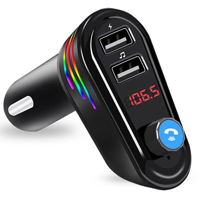 FM Transmitter Colorful Light U Disk Playback Dual USB Car Charger Handsfree Bluetooth-compatible Car Kit FM Modulator