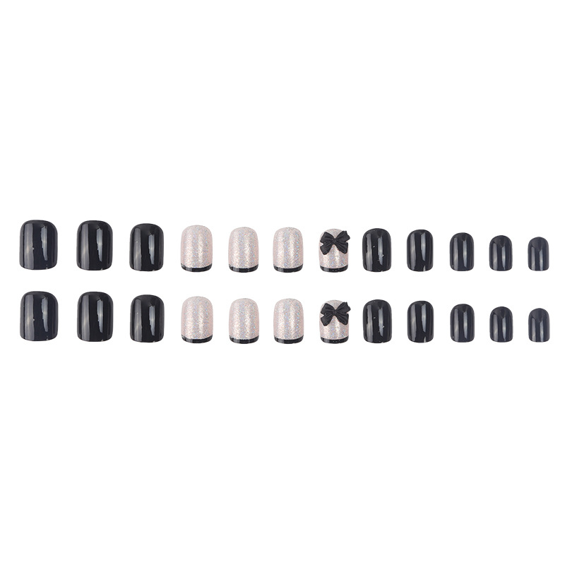 Black Nail Patch Fake Nails Seamless Black Bow Ribbon Wearing Nails