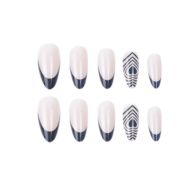 Psychedelic black love water drop nail black edge French nail European and American hot selling wear manicure almond nail